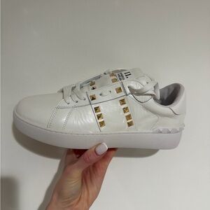 White Sneakers with Gold Studs